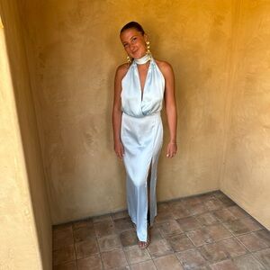 NAKD Light Blue Satin Halter Maxi Dress!